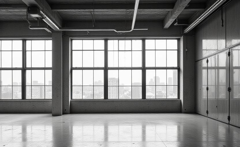 High contrast grayscale image of a modern consultation room